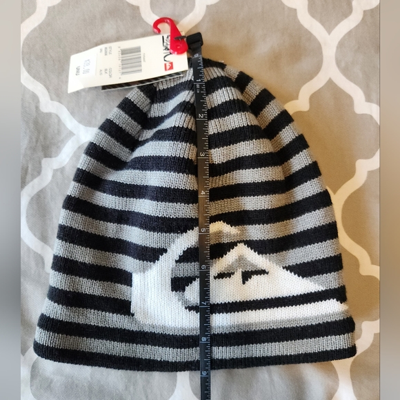 **NWT Quiksilver Gray and Black Stripe Logo Beanie - Picture 3 of 6